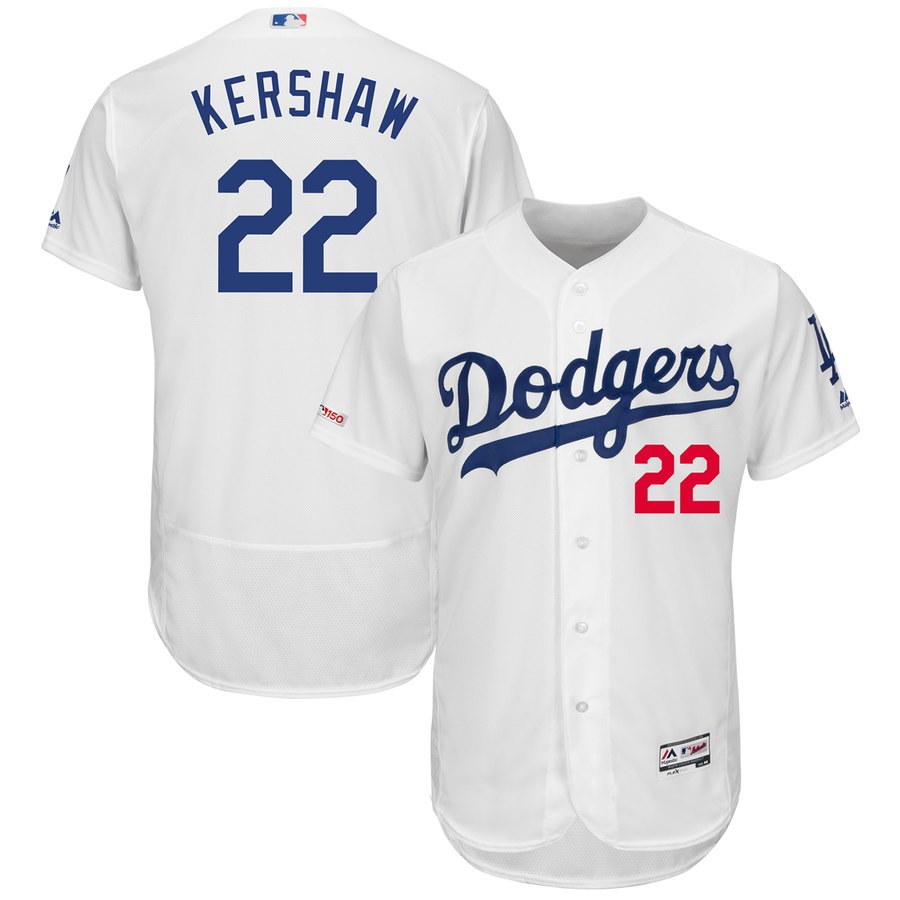 Personalized Dodgers 22 Clayton Kershaw White 150th Patch Flexbase Jersey