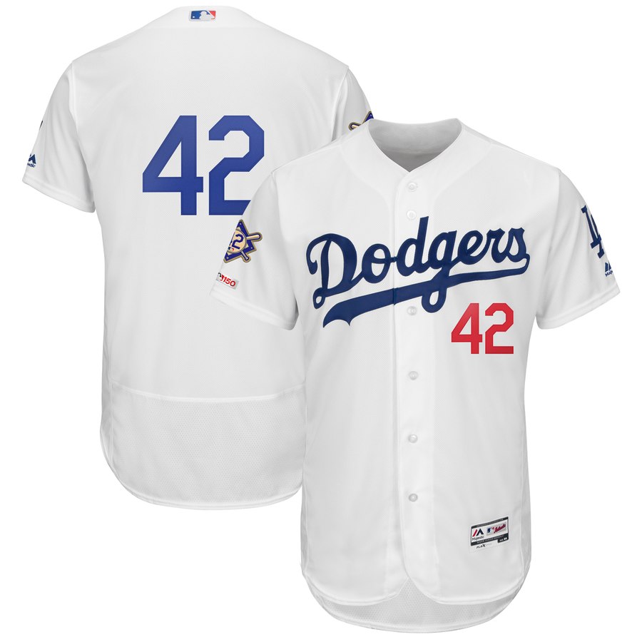 Personalized Dodgers 42 Jackie Robinson White 2019 Jackie Robinson Day FlexBase Jersey