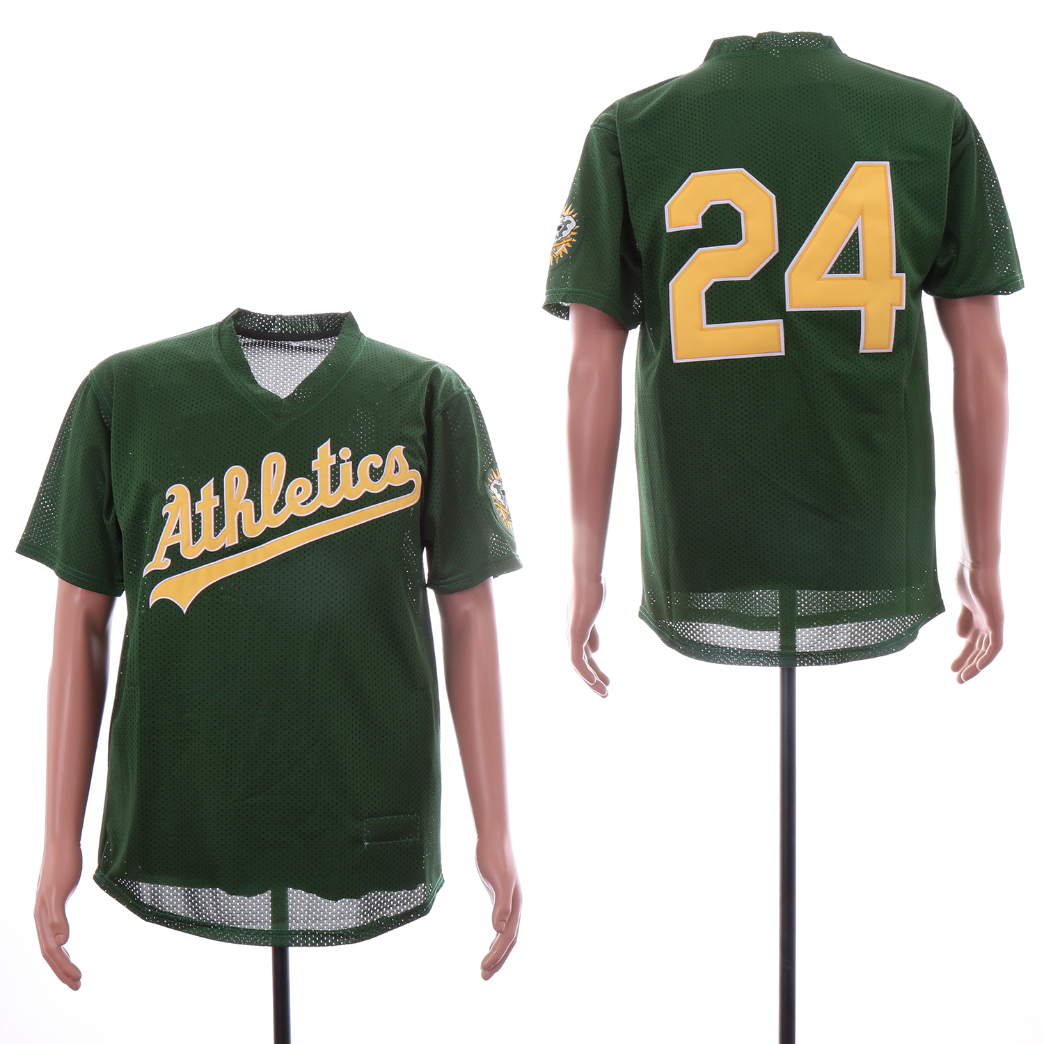 Personalized Athletics 24 Rickey Henderson Green BP Mesh Jersey