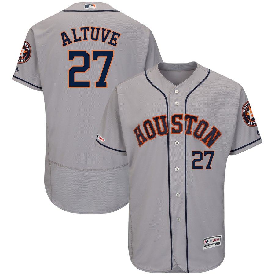 Personalized Astros 27 Jose Altuve Gray 150th Patch Flexbase Jersey