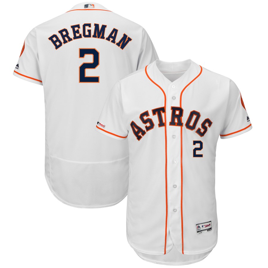Personalized Astros 2 Alex Bregman White 150th Patch Flexbase Jersey