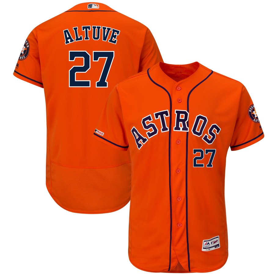 Personalized Astros 27 Jose Altuve Orange 150th Patch Flexbase Jersey