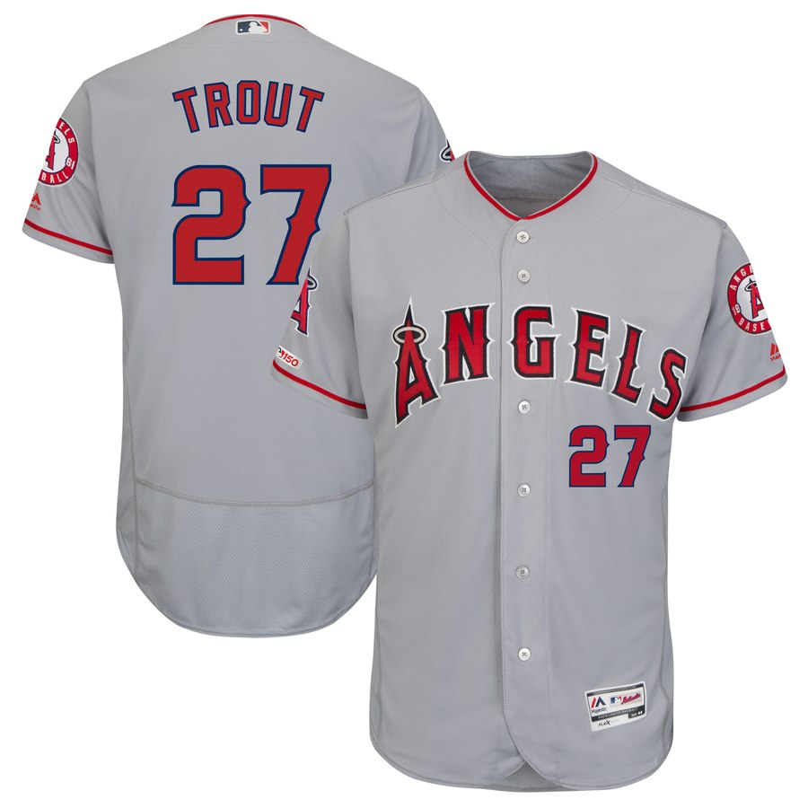 Personalized Angels 27 Mike Trout Gray 150th Patch Flexbase Jersey