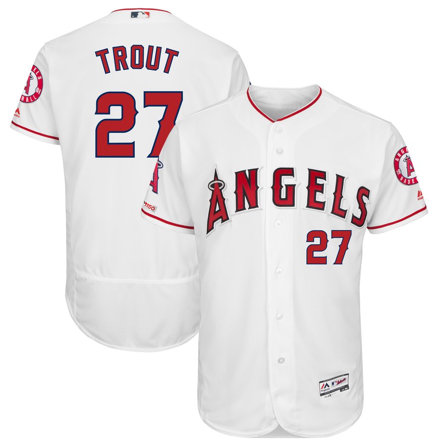 Personalized Angels 27 Mike Trout White 150th Patch Flexbase Jersey