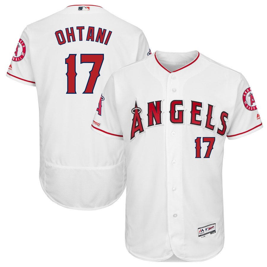 Personalized Angels 17 Shohei Ohtani White 150th Patch Flexbase Jersey