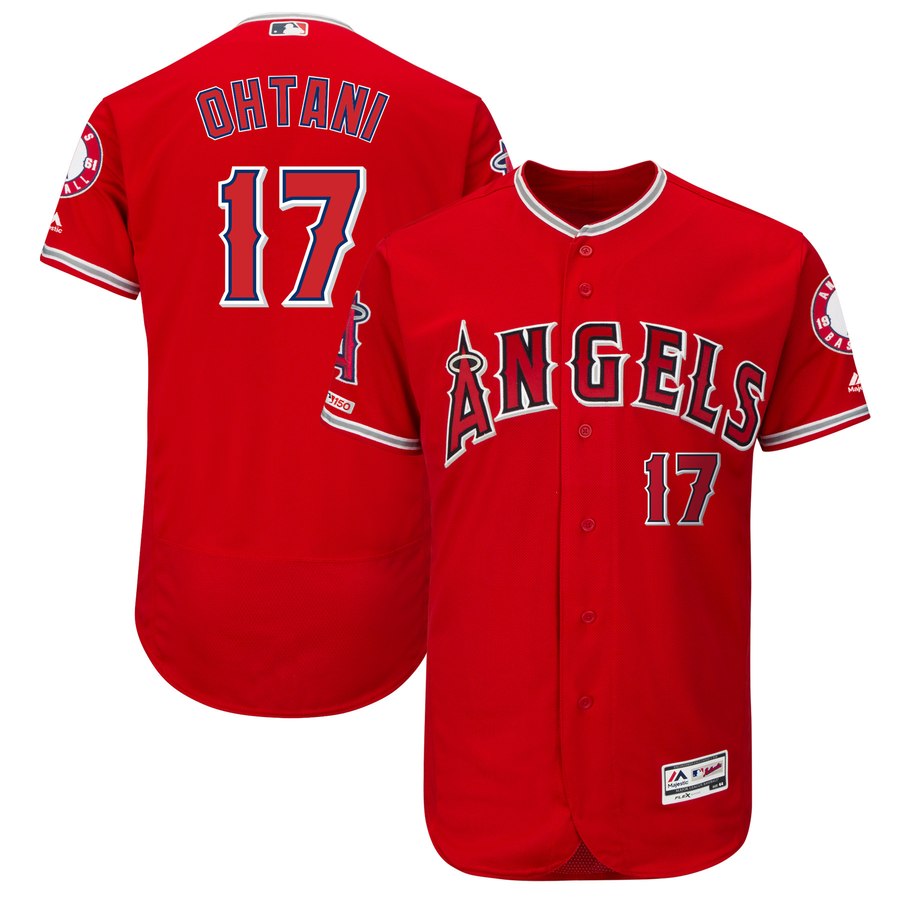 Personalized Angels 17 Shohei Ohtani Scarlet 150th Patch Flexbase Jersey
