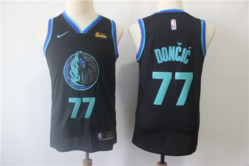 Personalized Mavericks 77 Luka Doncic Black Youth City Edition Swingman Jersey