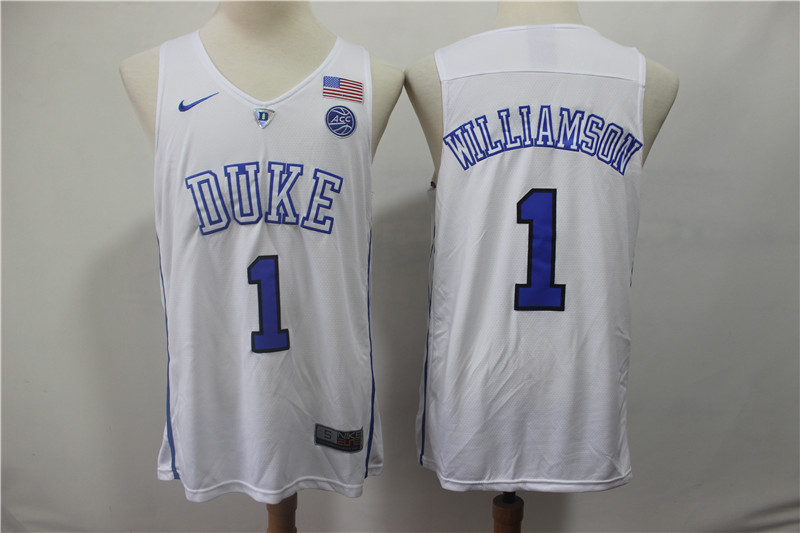 Personalized Duke Blue Devils 1 Zion Williamson White College Basketball Jersey