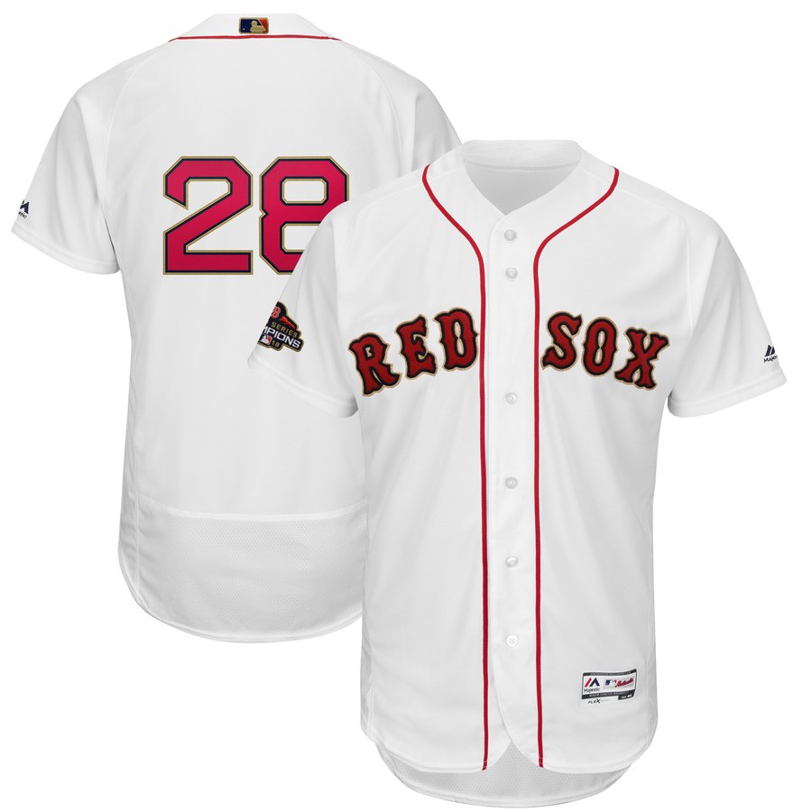 Personalized Red Sox 28 J.D. Martinez White Youth 2019 Gold Program FlexBase Jersey