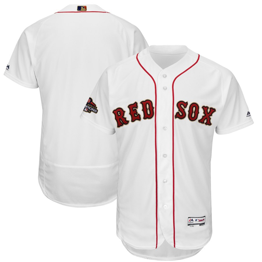 Personalized Red Sox Blank White 2019 Gold Program FlexBase Jersey