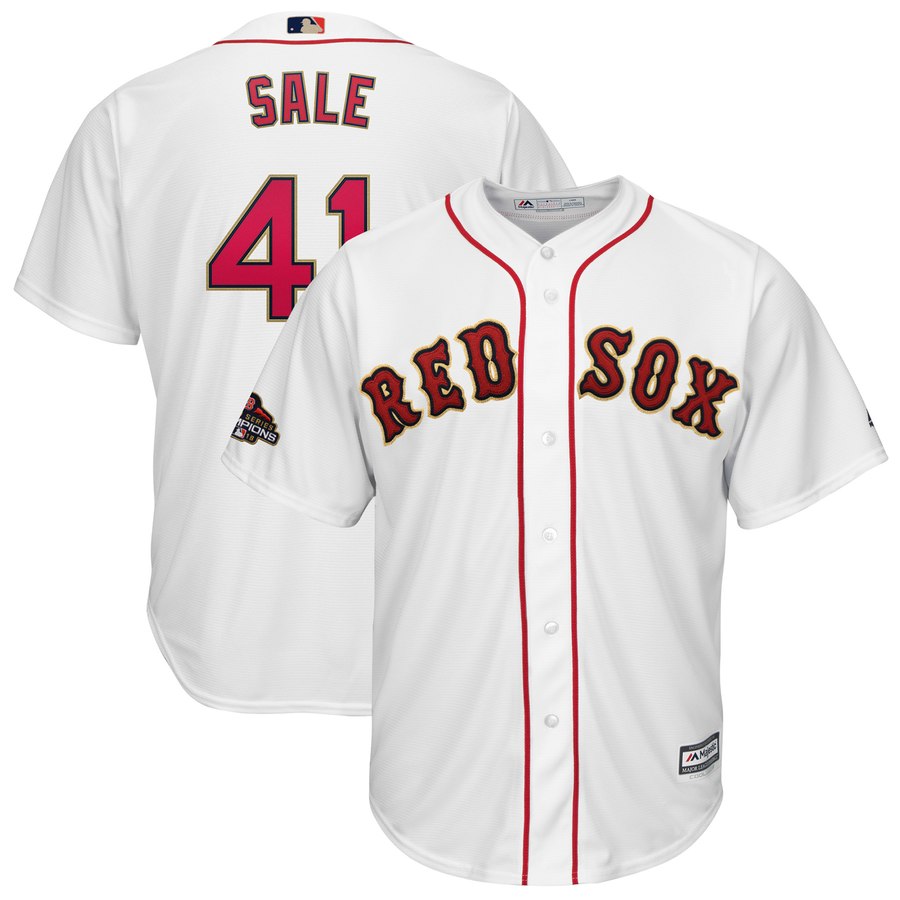 Personalized Red Sox 41 Chris Sale White 2019 Gold Program Cool Base Jersey
