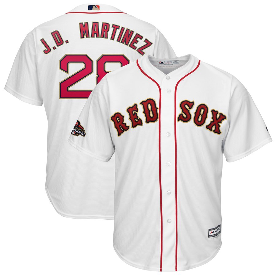 Personalized Red Sox 28 J.D. Martinez White 2019 Gold Program Cool Base Jersey