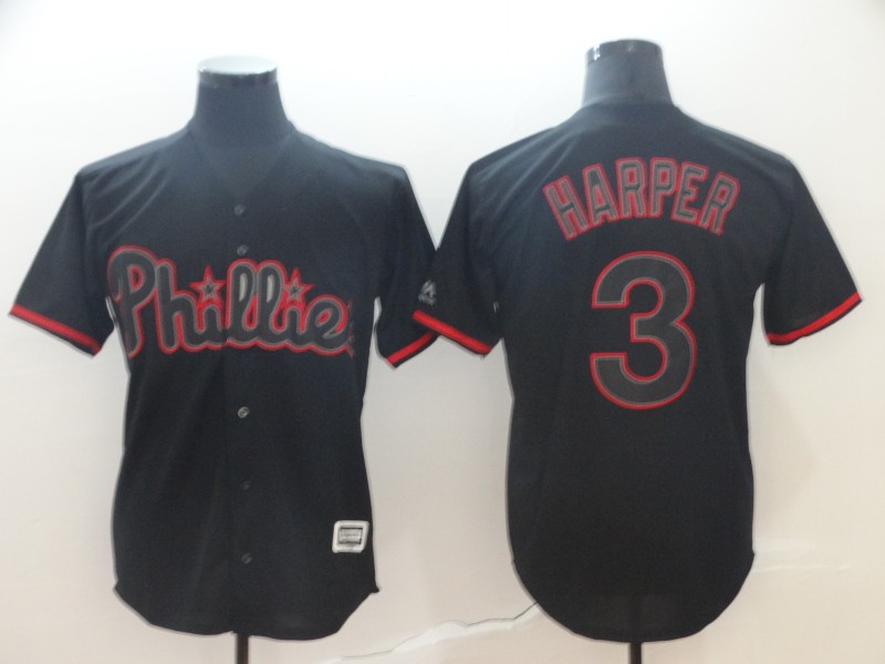 Personalized Phillies 3 Bryce Harper Black Shadow Legend Cool Base Jersey
