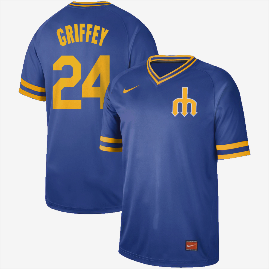 Personalized Mariners 24 Ken Griffey Jr. Blue Throwback Jersey