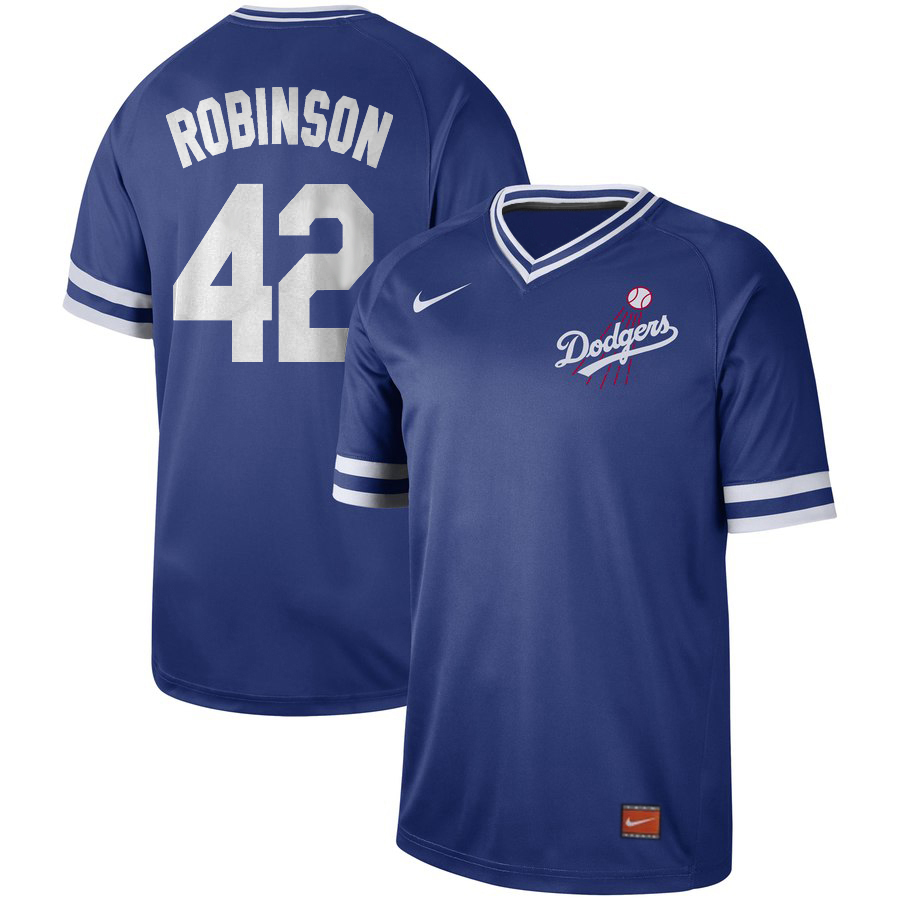 Personalized Dodgers 42 Jackie Robinson Blue Throwback Jersey