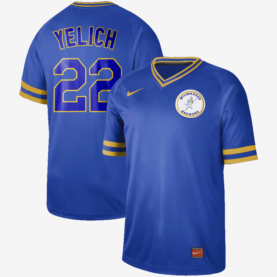 Personalized Brewers 22 Christian Yelich Royal Throwback Jersey