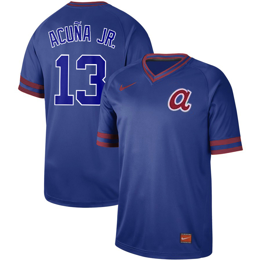 Personalized Braves 13 Ronald Acuna Jr Blue Throwback Jersey