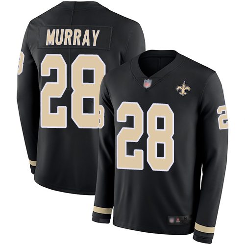 Personalized Saints #28 Latavius Murray Black Team Color Men’s Stitched Football Limited Therma Long Sleeve Jersey