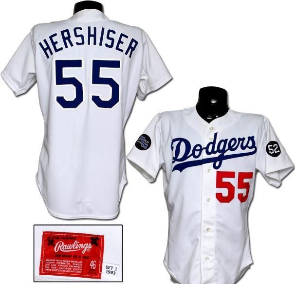 Personalized Dodgers 55 Orel Hershiser White 1993 Game Worn Cool Base Jersey
