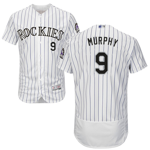 Personalized Rockies #9 Daniel Murphy White Strip Flexbase Authentic Collection Stitched Baseball Jersey