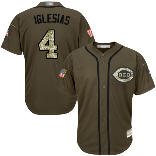 Personalized Reds #4 Jose Iglesias Green Salute to Service Stitched Baseball Jersey