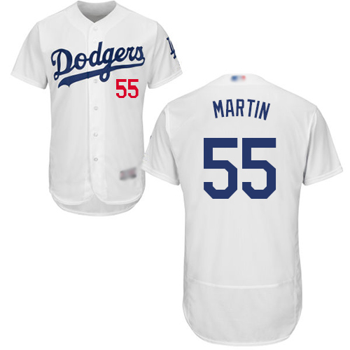 Personalized Dodgers #55 Russell Martin White Flexbase Authentic Collection Stitched Baseball Jersey