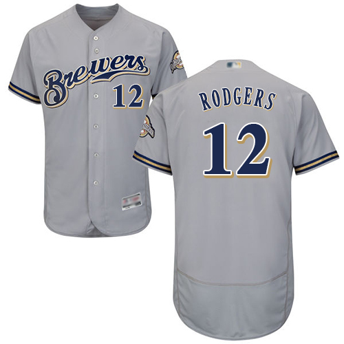 Personalized Brewers #12 Aaron Rodgers Grey Flexbase Authentic Collection Stitched Baseball Jersey