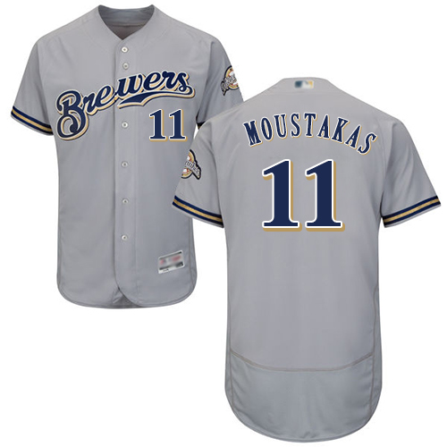 Personalized Brewers #11 Mike Moustakas Grey Flexbase Authentic Collection Stitched Baseball Jersey