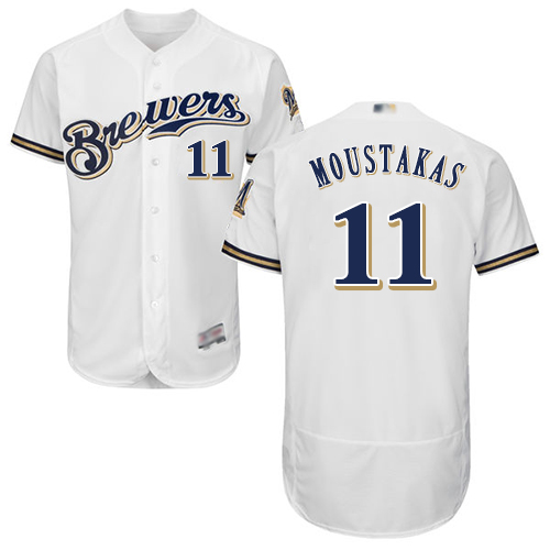 Personalized Brewers #11 Mike Moustakas White Flexbase Authentic Collection Stitched Baseball Jersey