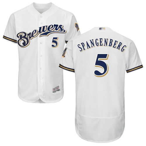Personalized Brewers #5 Cory Spangenberg White Flexbase Authentic Collection Stitched Baseball Jersey