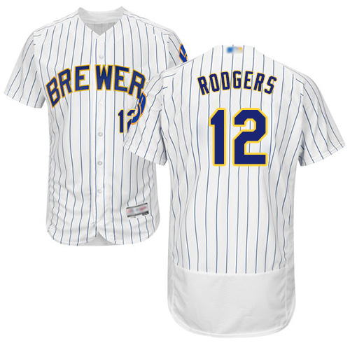 Personalized Brewers #12 Aaron Rodgers White Strip Flexbase Authentic Collection Stitched Baseball Jersey