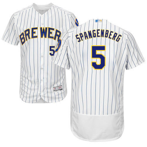 Personalized Brewers #5 Cory Spangenberg White Strip Flexbase Authentic Collection Stitched Baseball Jersey