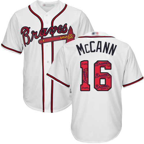 Personalized Braves #16 Brian McCann White Team Logo Fashion Stitched Baseball Jersey