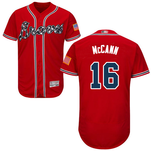 Personalized Braves #16 Brian McCann Red Flexbase Authentic Collection Stitched Baseball Jersey