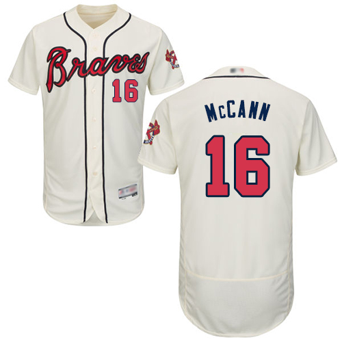 Personalized Braves #16 Brian McCann Cream Flexbase Authentic Collection Stitched Baseball Jersey