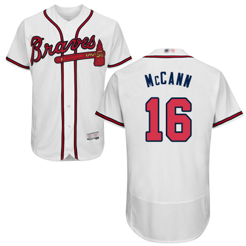 Personalized Braves #16 Brian McCann White Flexbase Authentic Collection Stitched Baseball Jersey