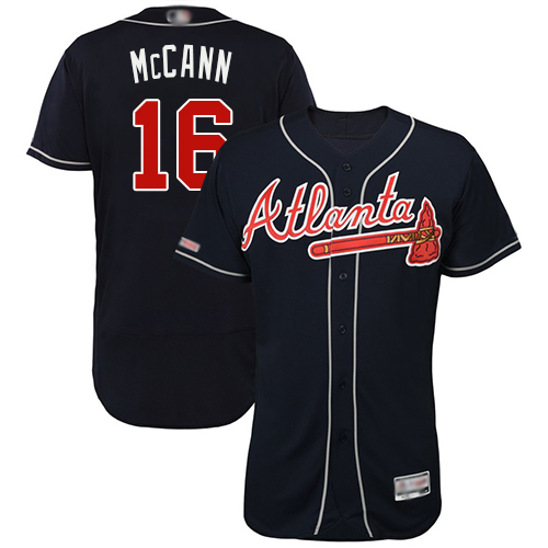 Personalized Braves #16 Brian McCann Navy Blue Flexbase Authentic Collection Stitched Baseball Jersey