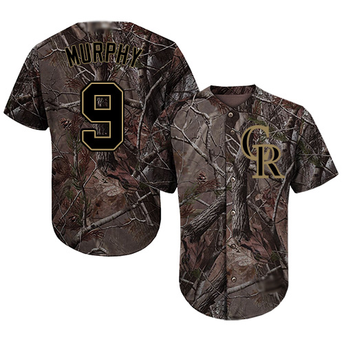 Personalized Rockies #9 Daniel Murphy Camo Realtree Collection Cool Base Stitched Youth Baseball Jersey