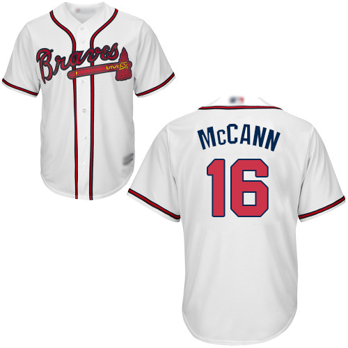 Personalized Braves #16 Brian McCann White Cool Base Stitched Youth Baseball Jersey