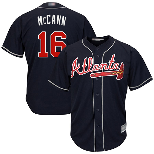 Personalized Braves #16 Brian McCann Navy Blue Cool Base Stitched Youth Baseball Jersey
