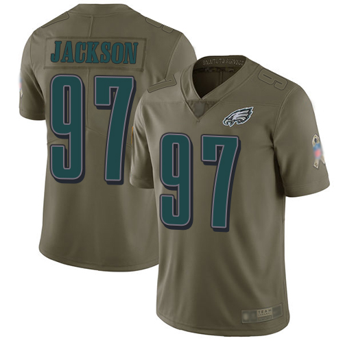 Personalized Eagles #97 Malik Jackson Olive Youth Stitched Football Limited 2017 Salute to Service Jersey