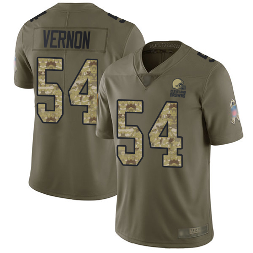 Personalized Browns #54 Olivier Vernon Olive Camo Youth Stitched Football Limited 2017 Salute to Service Jersey