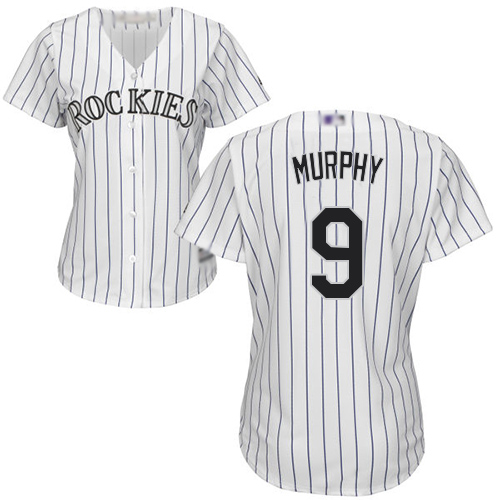 Personalized Rockies #9 Daniel Murphy White Strip Home Women’s Stitched Baseball Jersey