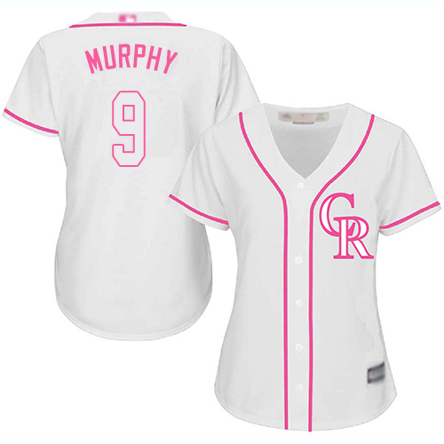 Personalized Rockies #9 Daniel Murphy White Pink Fashion Women’s Stitched Baseball Jersey