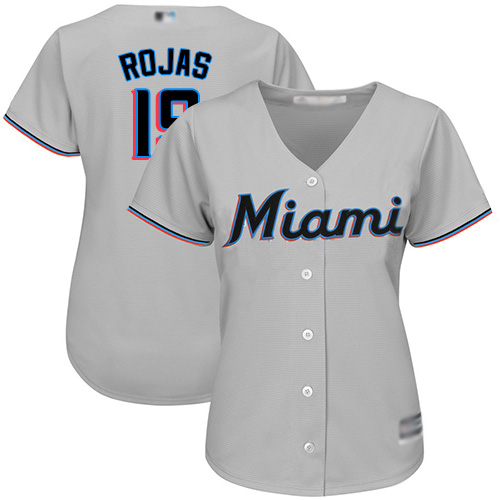 Personalized Marlins #19 Miguel Rojas Grey Road Women’s Stitched Baseball Jersey
