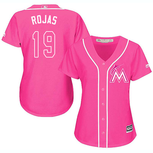 Personalized Marlins #19 Miguel Rojas Pink Fashion Women’s Stitched Baseball Jersey