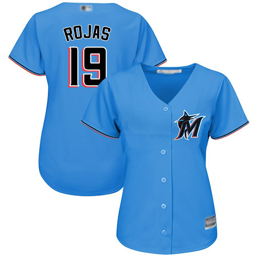 Personalized Marlins #19 Miguel Rojas Blue Alternate Women’s Stitched Baseball Jersey