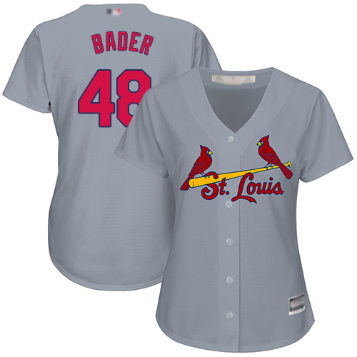 Personalized Cardinals #48 Harrison Bader Grey Road Women’s Stitched Baseball Jersey