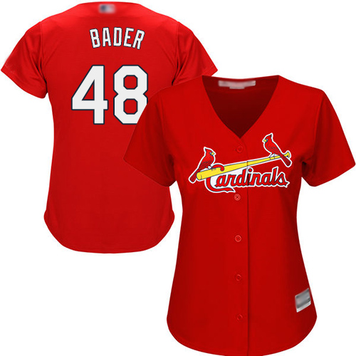 Personalized Cardinals #48 Harrison Bader Red Alternate Women’s Stitched Baseball Jersey