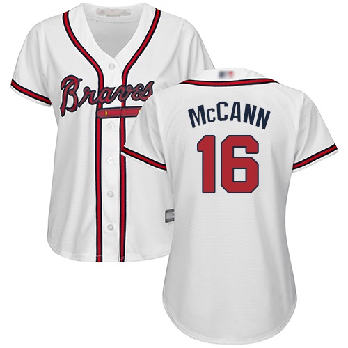 Personalized Braves #16 Brian McCann White Home Women’s Stitched Baseball Jersey